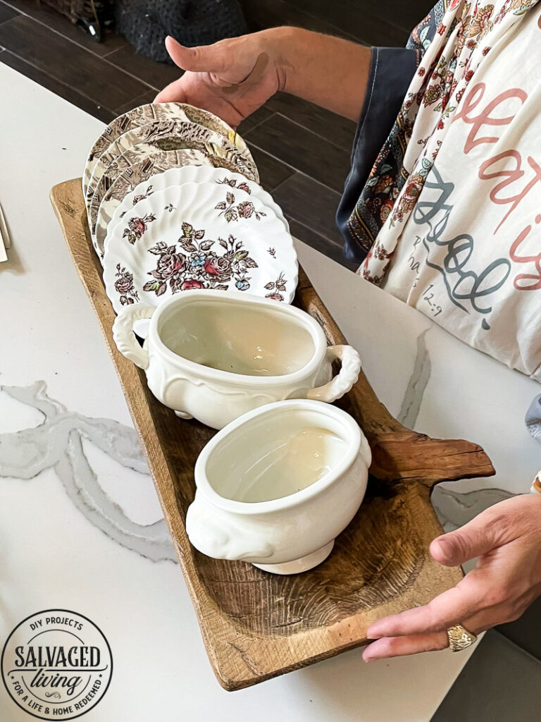 how to decorate a dough bowl with nature and vintage items. Here are 19 ways to decorate your dough bowl for a rustic vintage farmhouse style. These versatile decorating ideas are sure to give you lots of dough bowl inspiration. #doughbowldecor #vignetteideas #smallspacedecor #vintagedecor #cozyhome