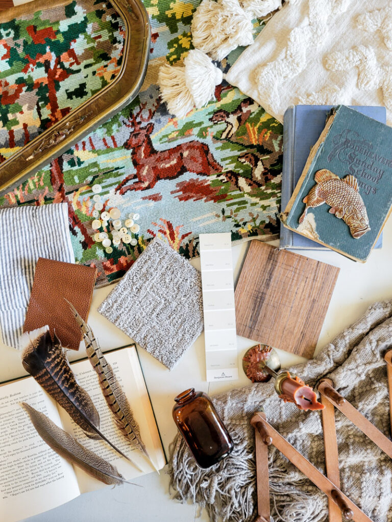 Create a mood board to design the room of your dreams! Mood boards have a ton of benefits, I'll walk you through the inspiration behind this vintage design mood board with flooring from Carpet One Floor & Home using their popular flooring choices for 2023. #carpetone #homedecor #interiordesign #flooring #moodboard #vintagedesign #vintagebedroom #vintagedecorideas #vintageinspiration