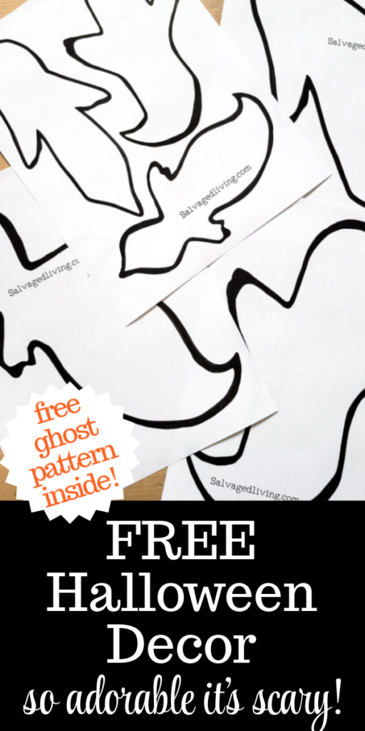 Cheap Halloween decor idea! Grab this free pattern! Free ghost pattern for DIY cardboard ghosts, perfect for your Halloween mantle or Halloween tablescape. Make sweet Halloween ghosts or scary Halloween ghouls with this budget friendly Halloween craft! #cardboardcraft #cheapHalloween #Halloweengarland #freeHalloweendecor