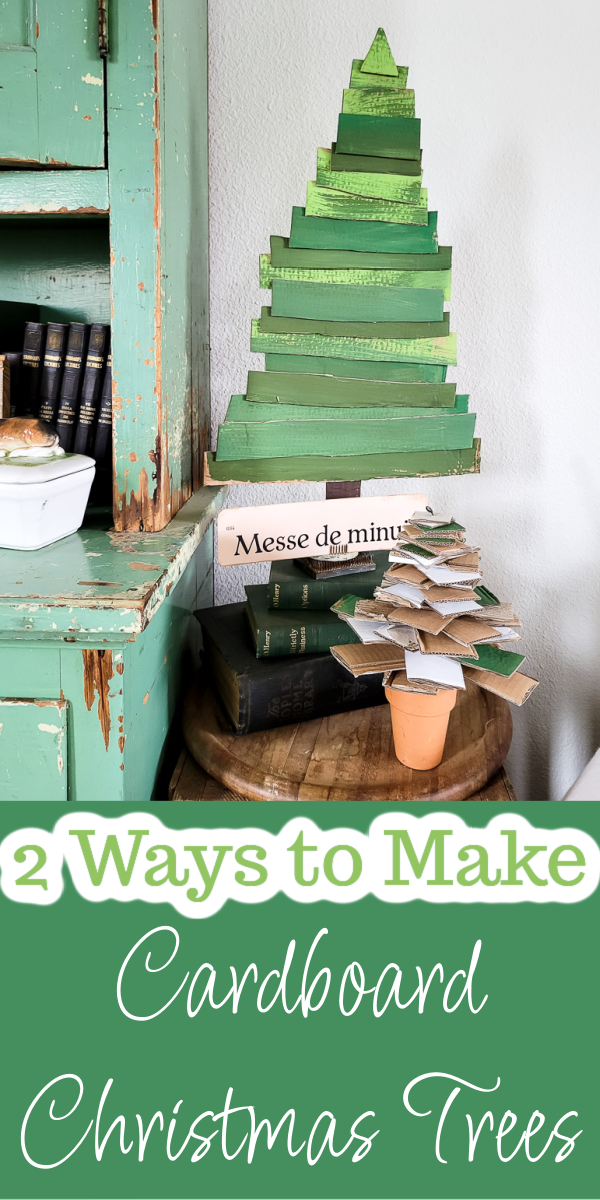 Here's 2 ways to make cardboard Christmas trees. Each one budget-friendly, easy, and seriously SO precious! #cardboard #christmasdiy #cardboarddiy #diychristmasdecor