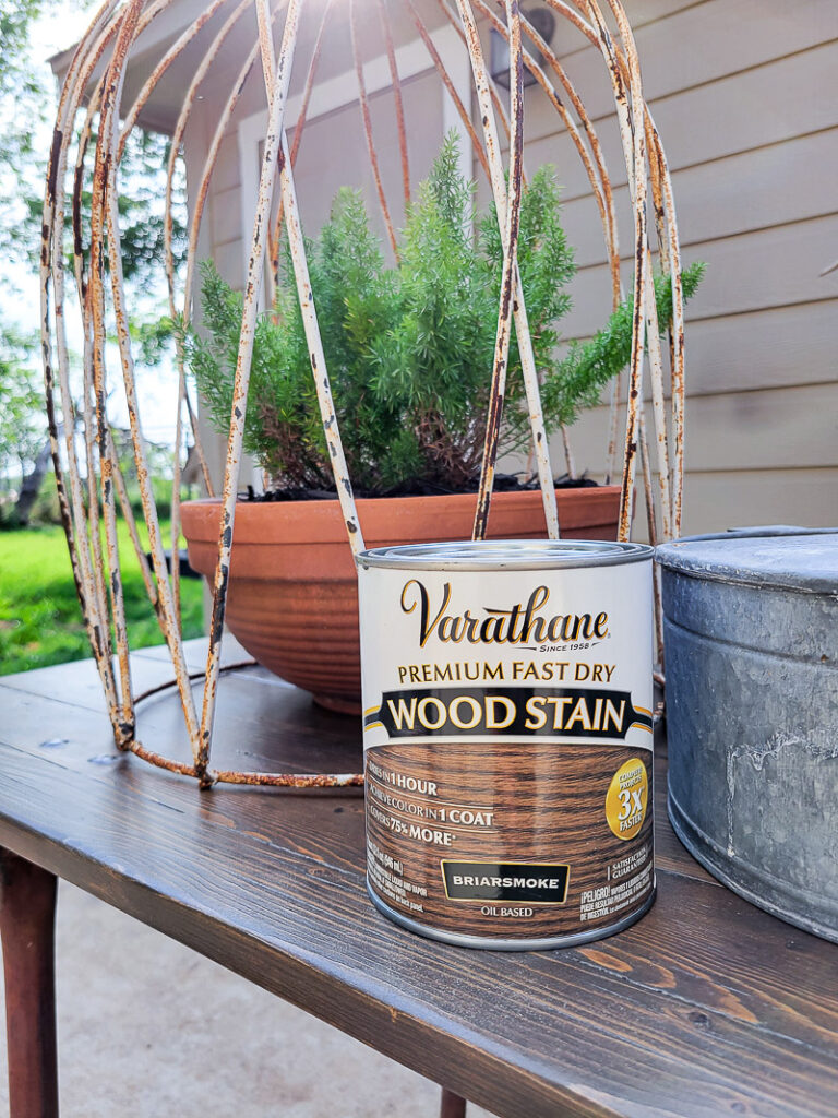 Save your outdoor dining area furniture with this step by step tutorial of how to stain your wood patio furniture. This wood patio furniture makeover is a one day project that packs a punch. I'll show you the best products to use to update your wood furniture for the outdoor elements. @rustoleum #varathane @varathane #gatorfinishing @gatorfinishing #patiofurnitureupdate