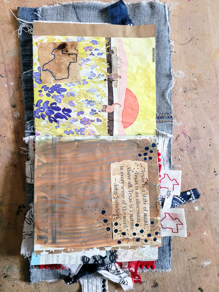 All about Texas junk journal I created a fun tribute to all things Texas, perfect for a travel journal or DIY vacation journal oon your trip to Texas. See all the things like Bucee's, Whataburger, HEB, Blue Bell Ice Cream and more! #texastrip #journalideas #traveljournal