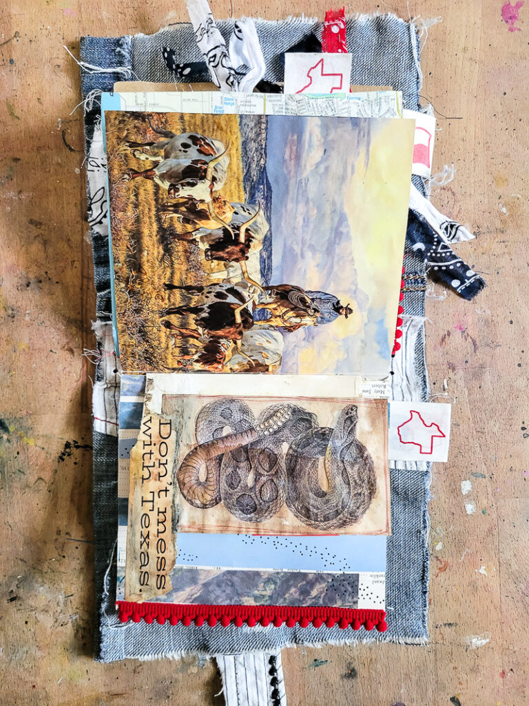 Grab some inspiration for your DIY junk journal of Texas. This is a great gift idea for someone missing their home state, a travel journal or just a vacation scrapbook! #journaling ideas #vacationscrapbook #DIYtraveljournal