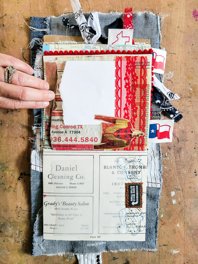 Everything you want to know about Texas in a junk journal. This visual list of all things Texas was a fun DIY travel journal to create. Saving up things from Bucee's, HEB, Blue Bell Ice Cream, Old 300 BBQ, old Texas calendars, Texas Monthly Magazine and more was a blast. All these pieces of Texas ephemera came together to create a one of a kind journal idea to inspire anyone looking to create a junk journal about the state they love! #vacationjournal #junkjournalidea #mixedmediajournal
