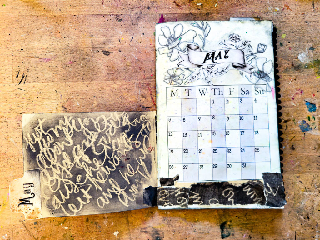 junk journal planner and calendar flip through, this month focuses on a black and white design aesthetic to calm the busy month of May down! #calendargirl #junkjournalcalendar #DIYplanner #DIYCalendar