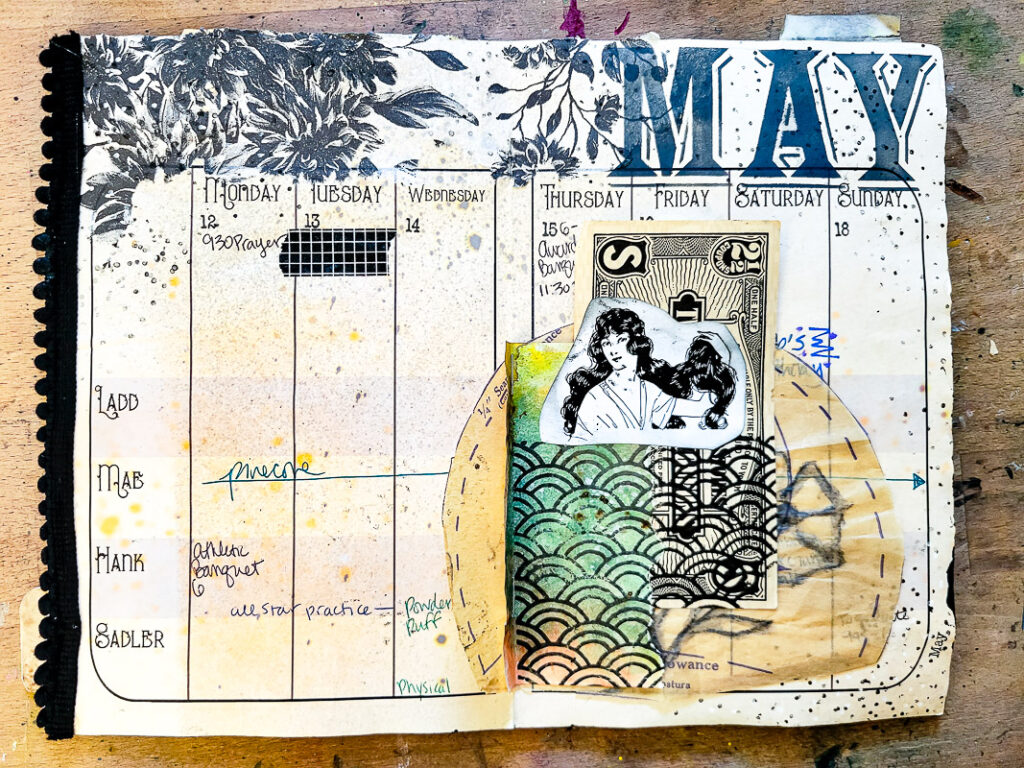 junk journal planner and calendar flip through, this month focuses on a black and white design aesthetic to calm the busy month of May down! #calendargirl #junkjournalcalendar #DIYplanner #DIYCalendar