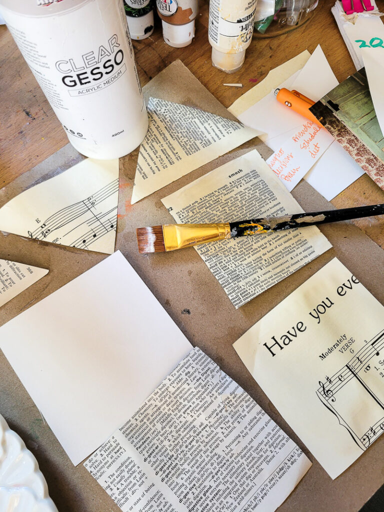 ever wondered should I use gesso in my DIY journal? Or how do I use gesso? or why? or what is gesso even? I've got you - all the details about when where, why and how to use gesso to up your mixed media art techniques! #vintagepaper #mixedmediaideas #journaltechnique #artlesson