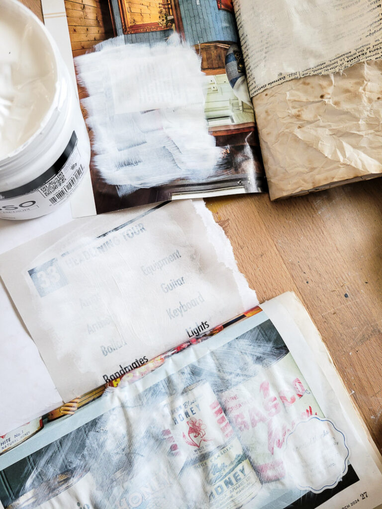 what is gesso and how to use gesso in your mixed media art projects and junk journals. Why should you prep your pages with gesso and how do you prepare them? Everything you need to know about gesso here! #gessoart #mixedmedium #DIYjournal
