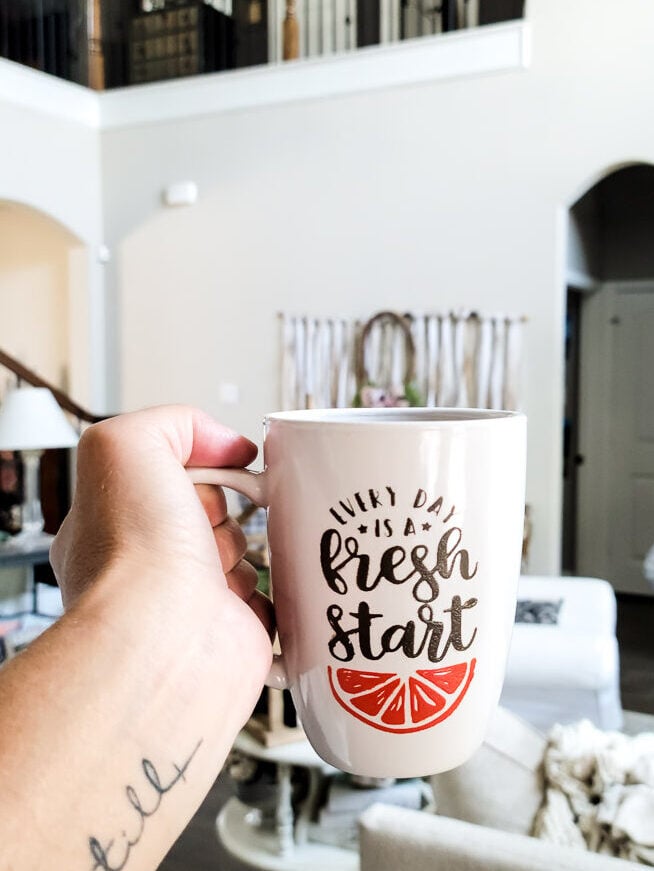 coffee mug stenciled