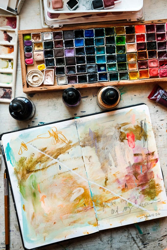 Christian faith art journaling workshop featuring Bible journaling, prayer journal ideas, mixed media techniques, and creative scripture study lessons for beginners. Faith Fest event for women exploring faith and creativity together.