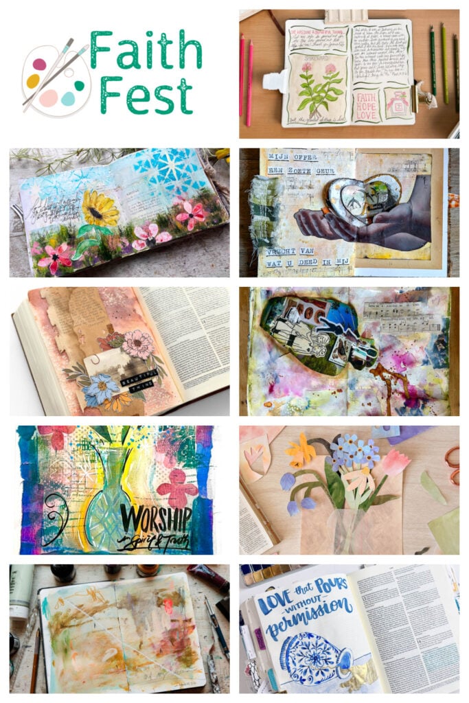 Faith based journaling event with Bible journaling ideas, prayer journal prompts, mixed media techniques, and creative faith art lessons designed for beginners and Christian creatives.