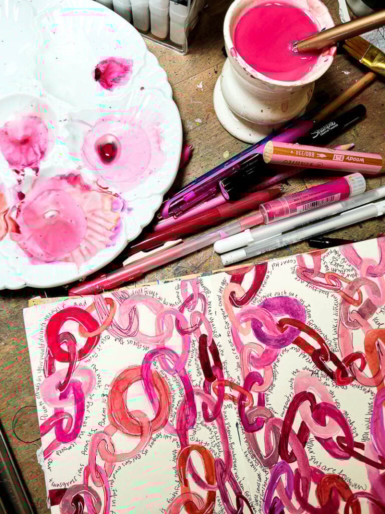 Color-inspired journal page with layered hues and textures for Bible journaling and faith art, beginner friendly creative journal ideas, prayer journaling tips, and mixed media expression rooted in scripture study and emotional exploration.