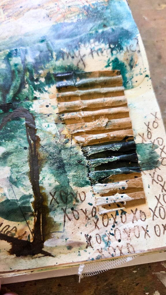Creative chunky texture ideas for mixed media journaling, junk journals, and Bible journaling. Beginner friendly faith art techniques using layered embellishments, dimensional collage, textiles, and DIY texture ideas for bold creative journal pages.