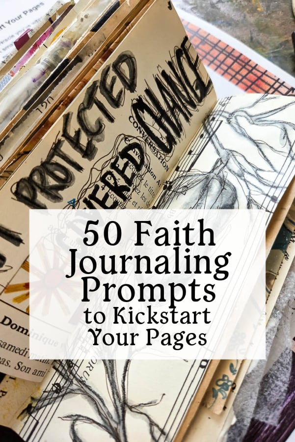 50 faith jouranling prompts to Kickstart Your Pages because a blank page can, be intimidating and make your creative brain fog or freeze! If you are looking for a list of faith prompts to use in your journal this list is for you. Plus there is a free print out available to keep handy when inspiration is lacking.